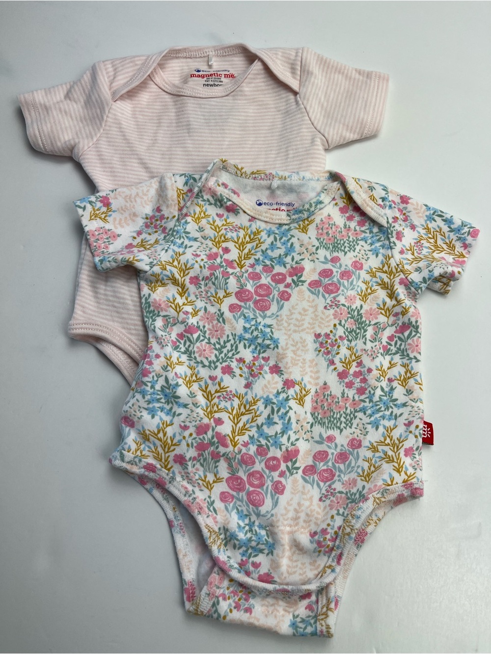 Magnetic Me Floral & Pink Stripes Baby Girl Bodysuit Newborn 100% Organic Cotton